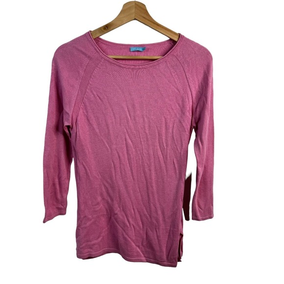 J. McLaughlin Sweater Women's Mesh Linen Pink Size XS Long Sleeve Scoop Neck - Picture 1 of 4